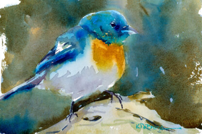 Teal Blue Bird in watercolor